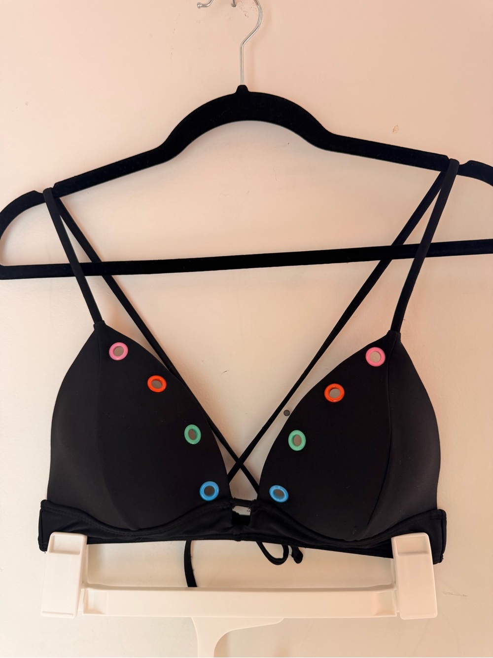 NWOT Unique Black Bikini Top With Colorful Cutouts